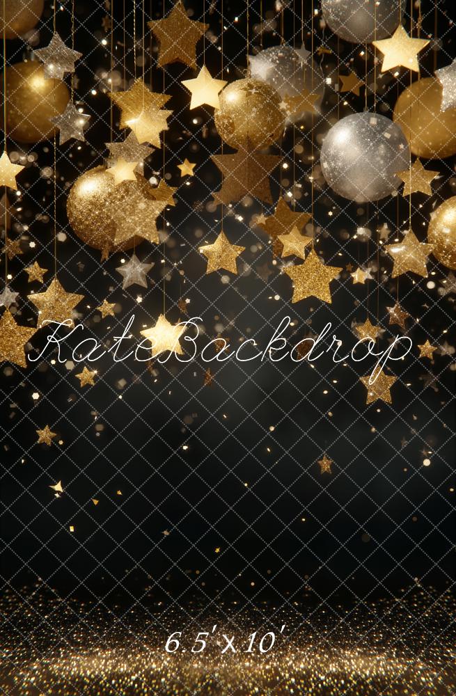 Kate Gold Stars Baubles Glitter Backdrop Designed by Emetselch