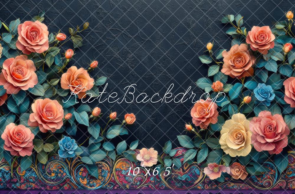 Kate Floral Roses Dark Backdrop Designed by Mini MakeBelieve