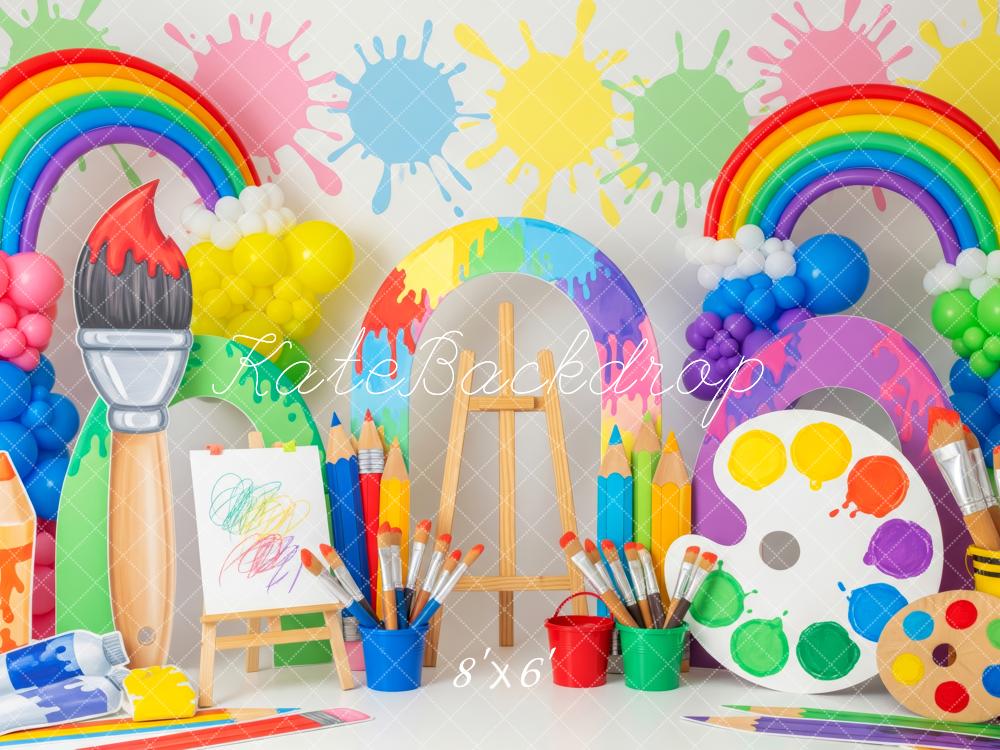 Kate Art Studio Rainbow Paint Brushes Backdrop Designed by Patty Roberts