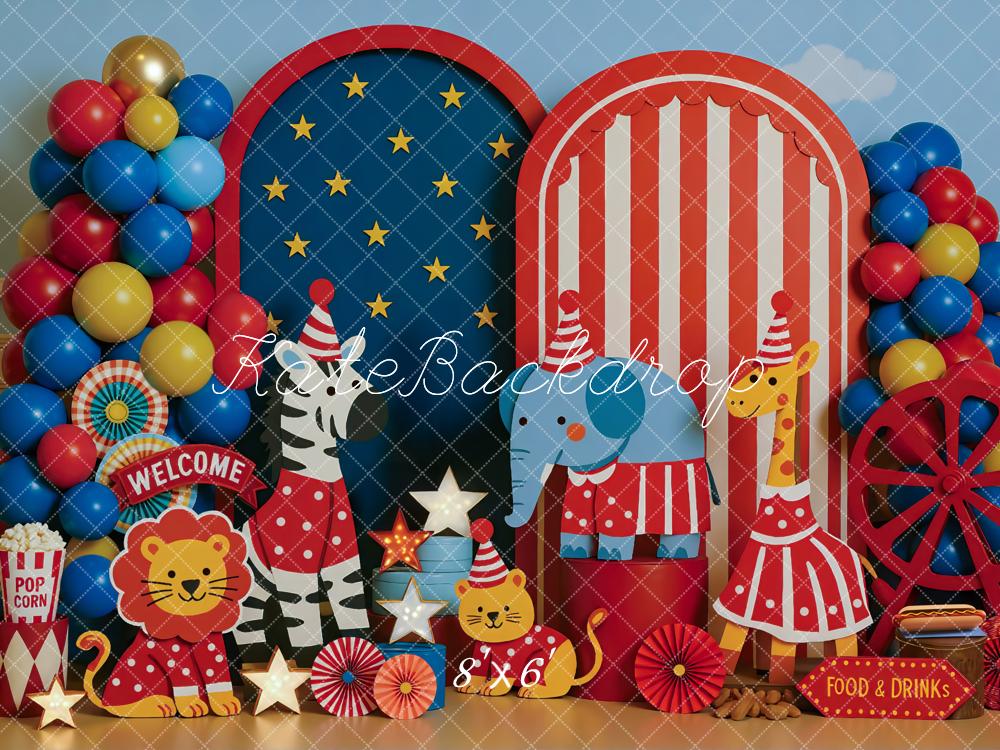 Kate Circus Animals Stars Balloons Backdrop Designed by Mini MakeBelieve - Kate Backdrop AU