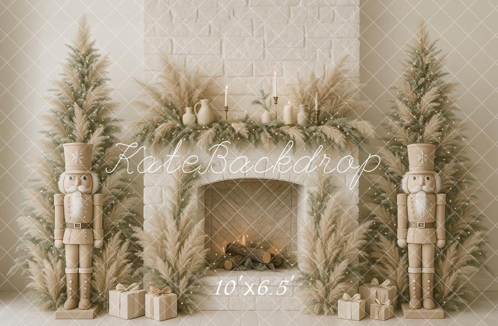 Kate Christmas Nutcracker Fireplace Pampas Brick Backdrop Designed by Ashley Paul - Kate Backdrop AU