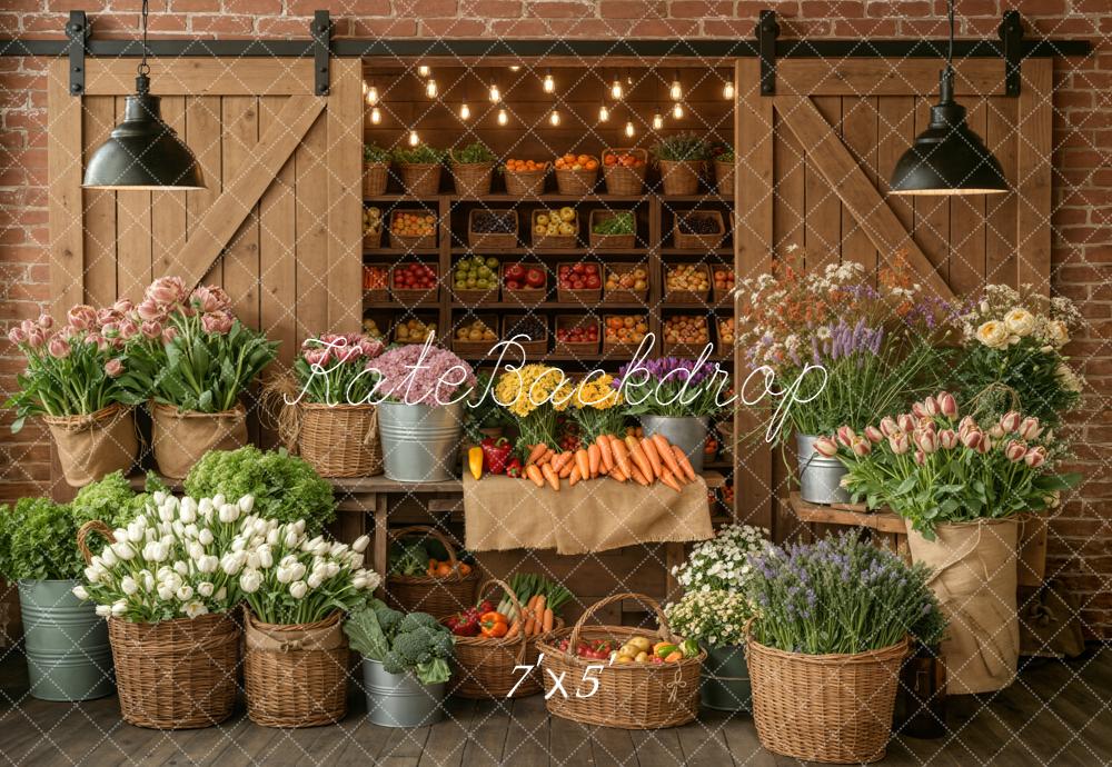 Kate Flower Market Vegetables Baskets Wooden Doors Backdrop Designed by Emetselch