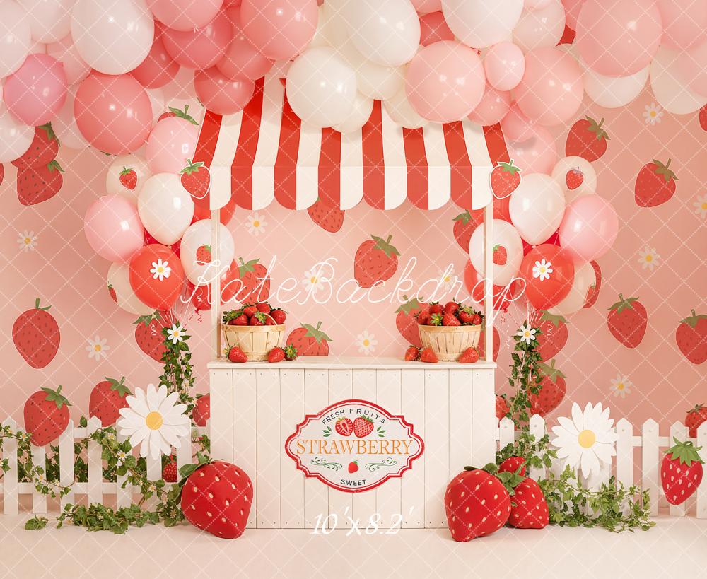 Kate Strawberry Stand Pink Balloons Backdrop Designed by Emetselch