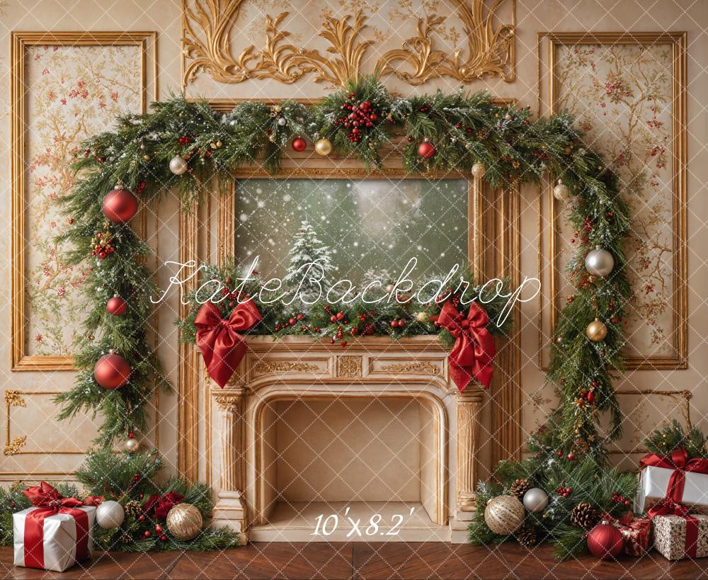 Kate Christmas Fireplace Garland Ornaments Backdrop Designed by Emetselch - Kate Backdrop AU