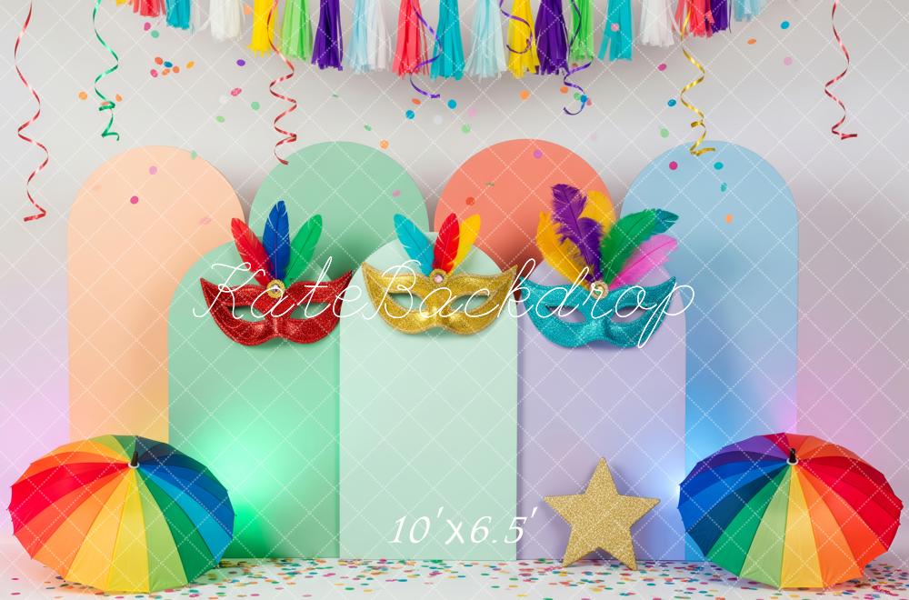 Kate Carnival Masks Confetti Rainbow Fleece Backdrop Designed by Patty Roberts