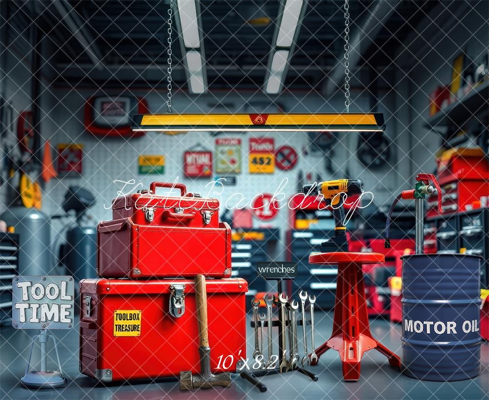 Kate Garage Red Toolbox Workshop Backdrop Designed by Laura Bybee - Kate Backdrop AU