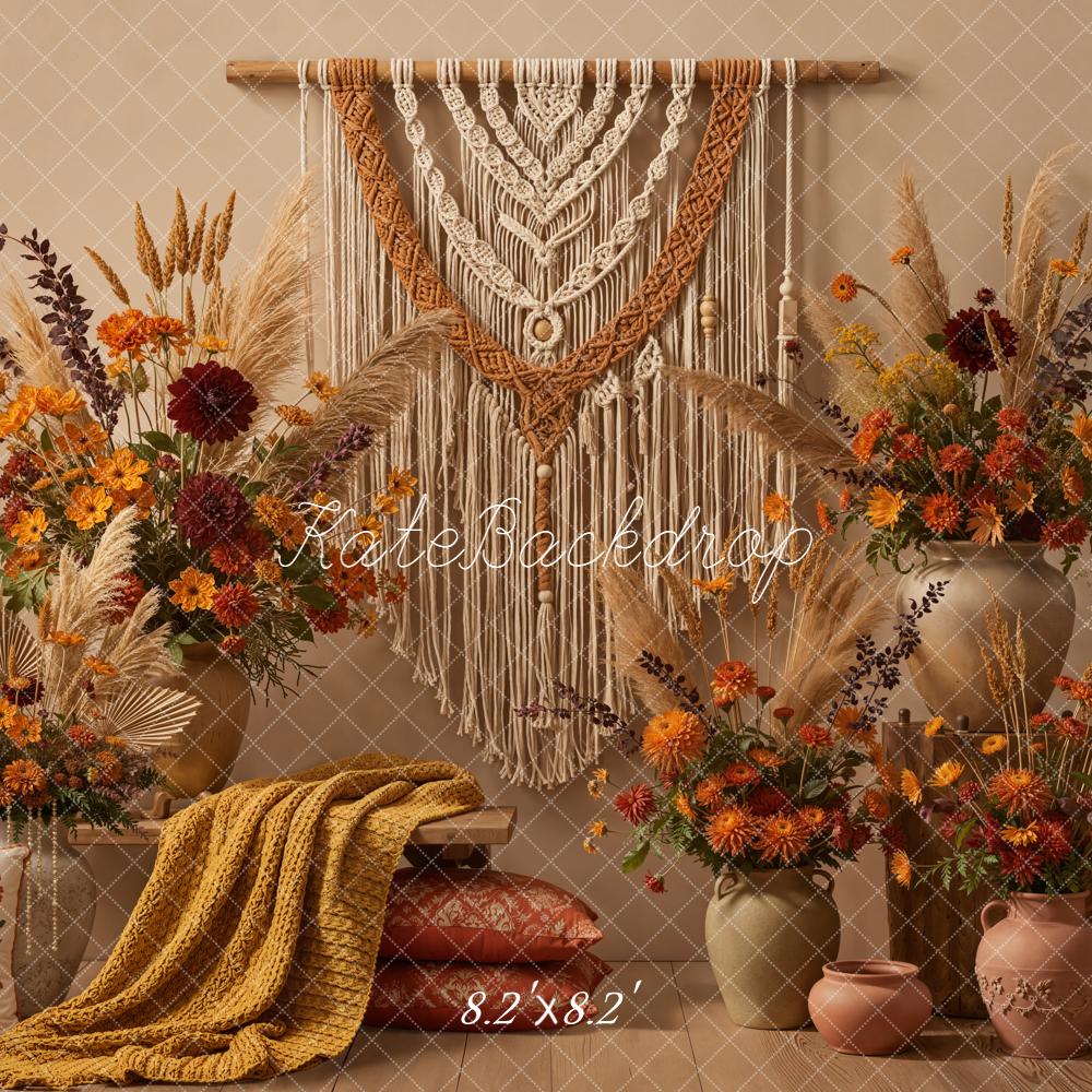 Kate Boho Macrame Floral Beige Backdrop Designed by Emetselch - Kate Backdrop AU
