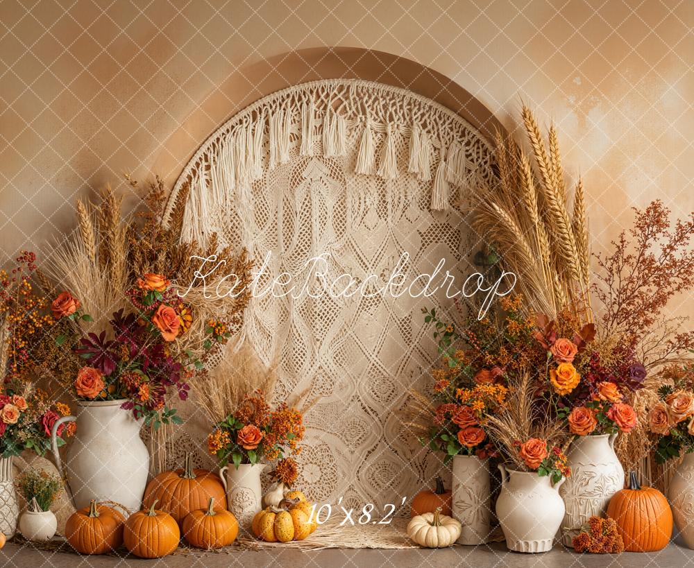 Kate Fall Boho Pumpkins Macrame Backdrop Designed by Emetselch