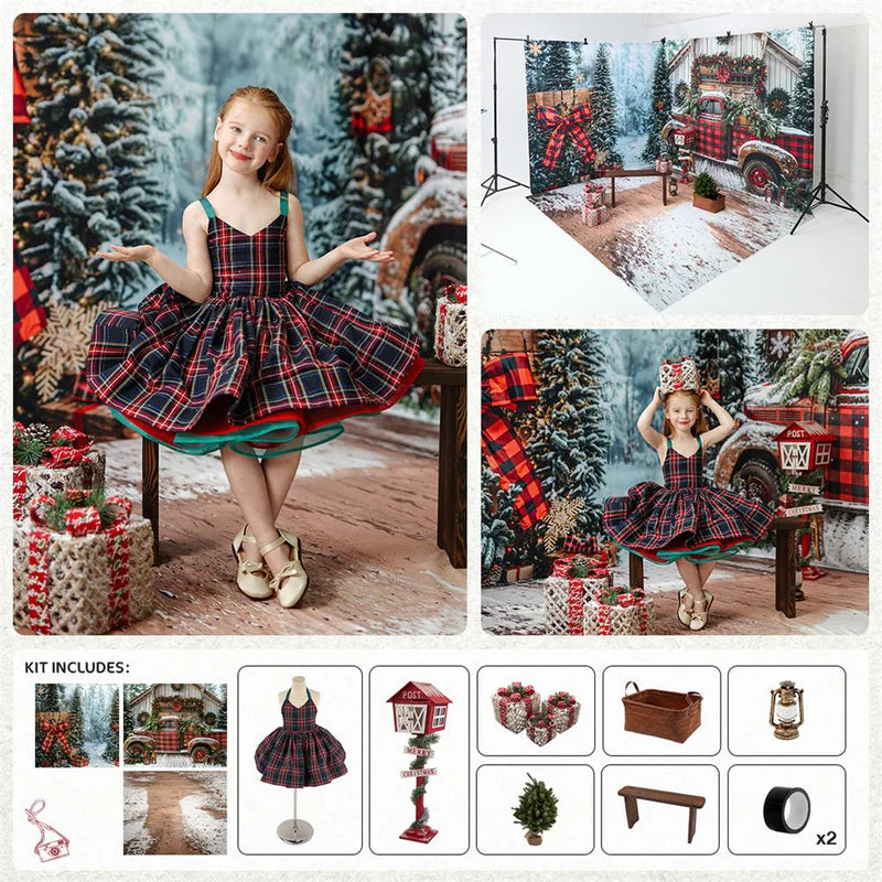 Kate Winter Christmas Tree Truck Gifts Roomset Photo Kit - Kate Backdrop AU