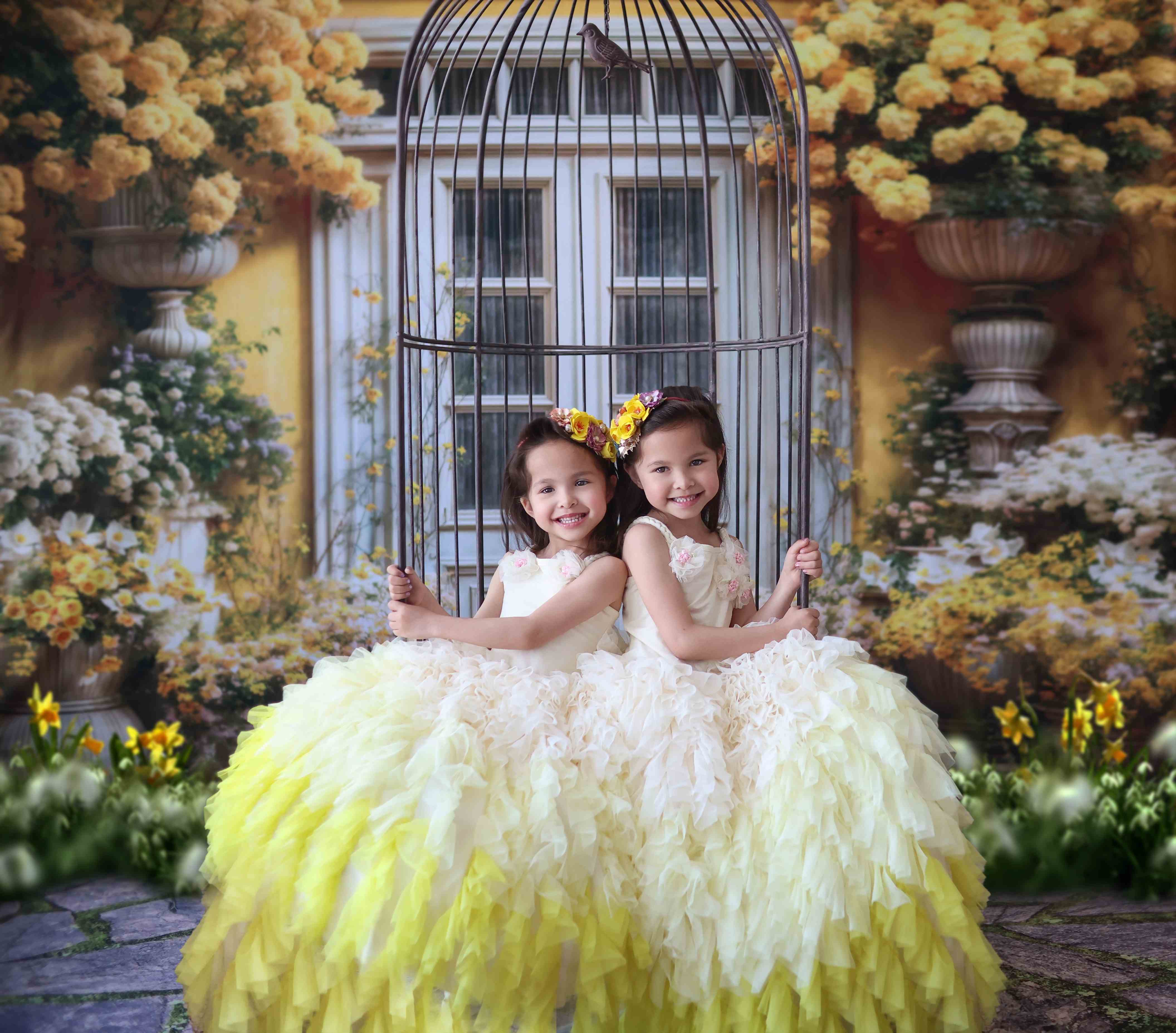 Kate Yellow Flowers Spring Wooden Door Backdrop Designed by Emetselch - Kate Backdrop AU