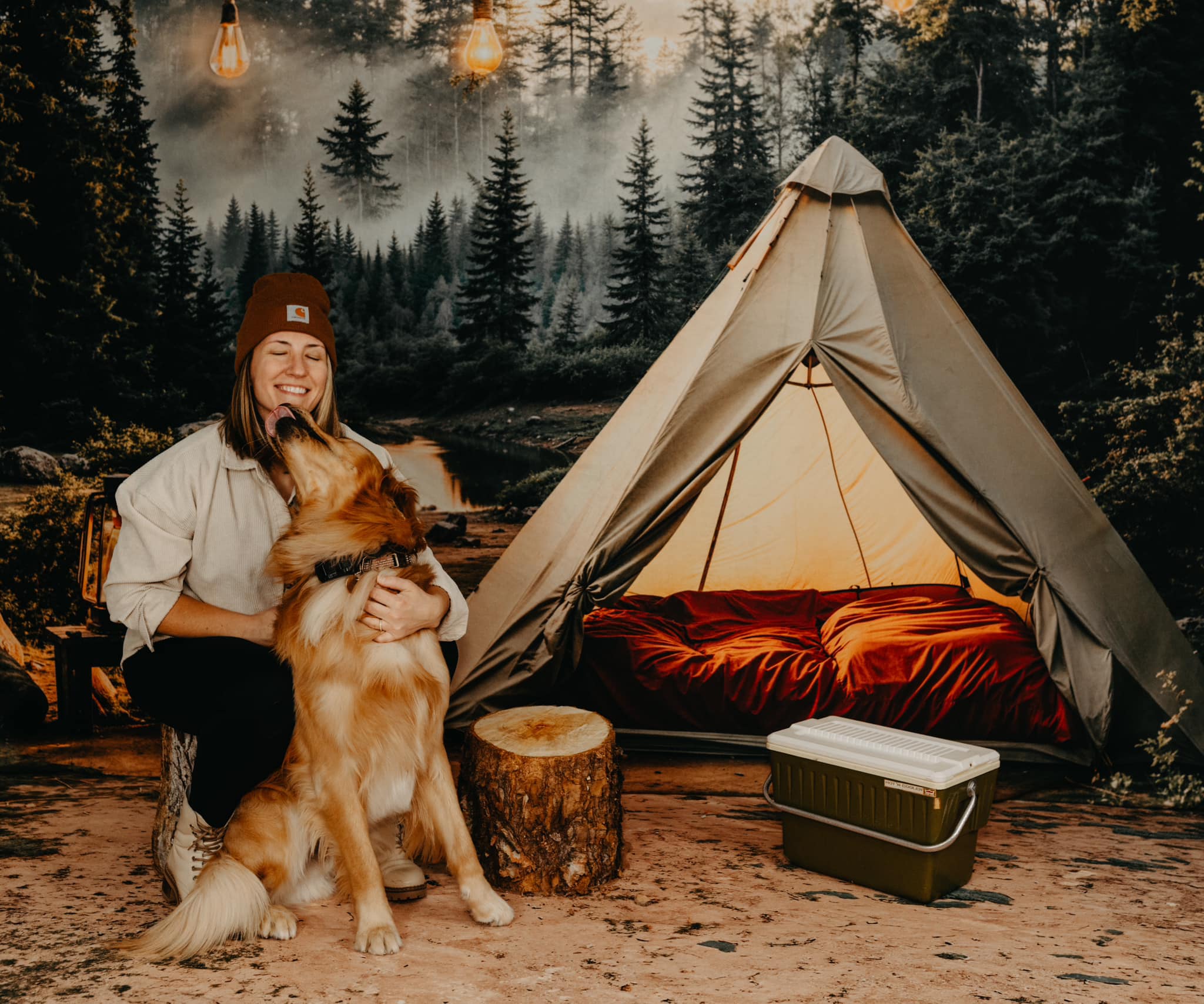 Kate Camping Forest Tent Lights Backdrop Designed by Emetselch - Kate Backdrop AU