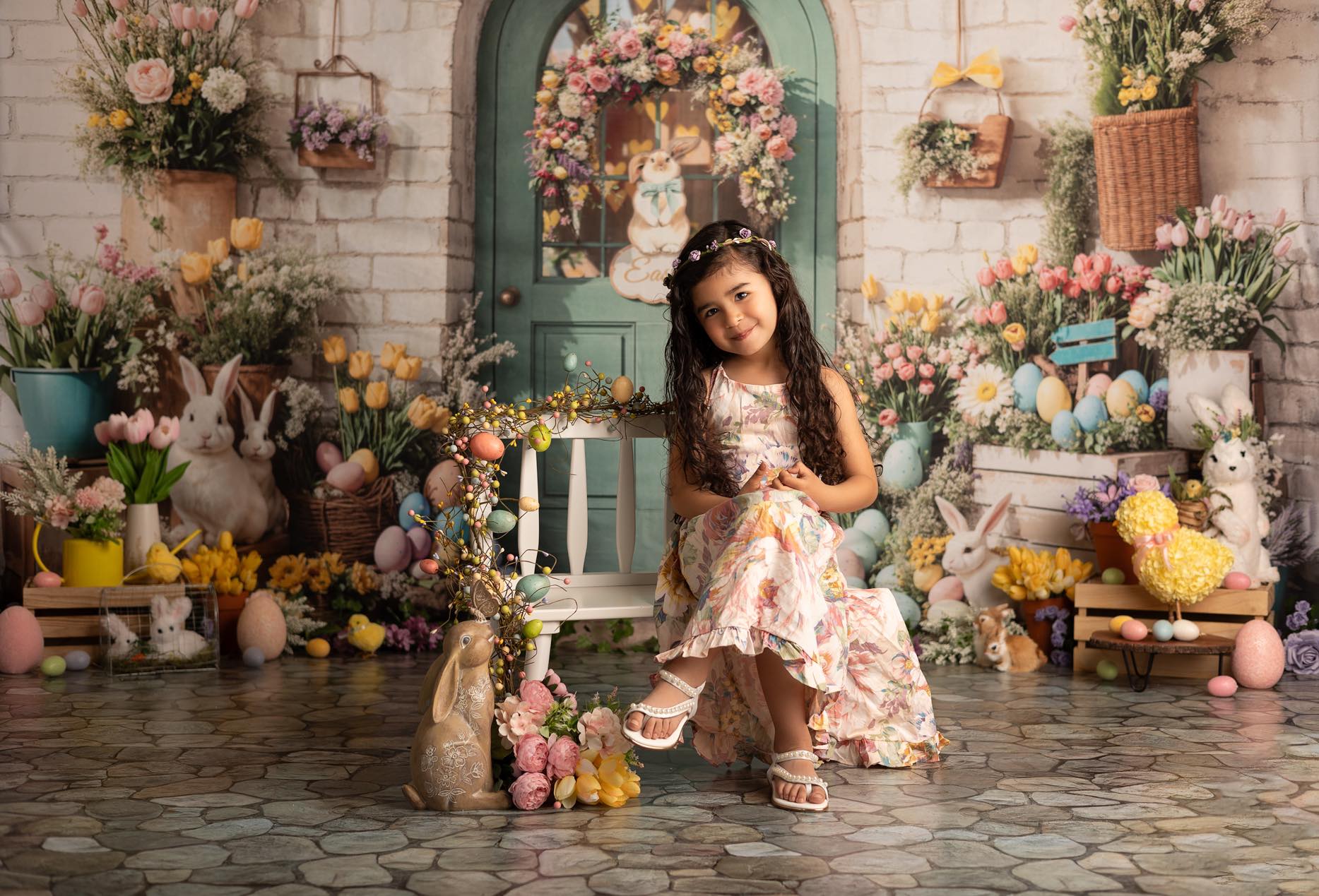 Kate Easter Bunny Flowers Door Backdrop Designed by Emetselch - Kate Backdrop AU