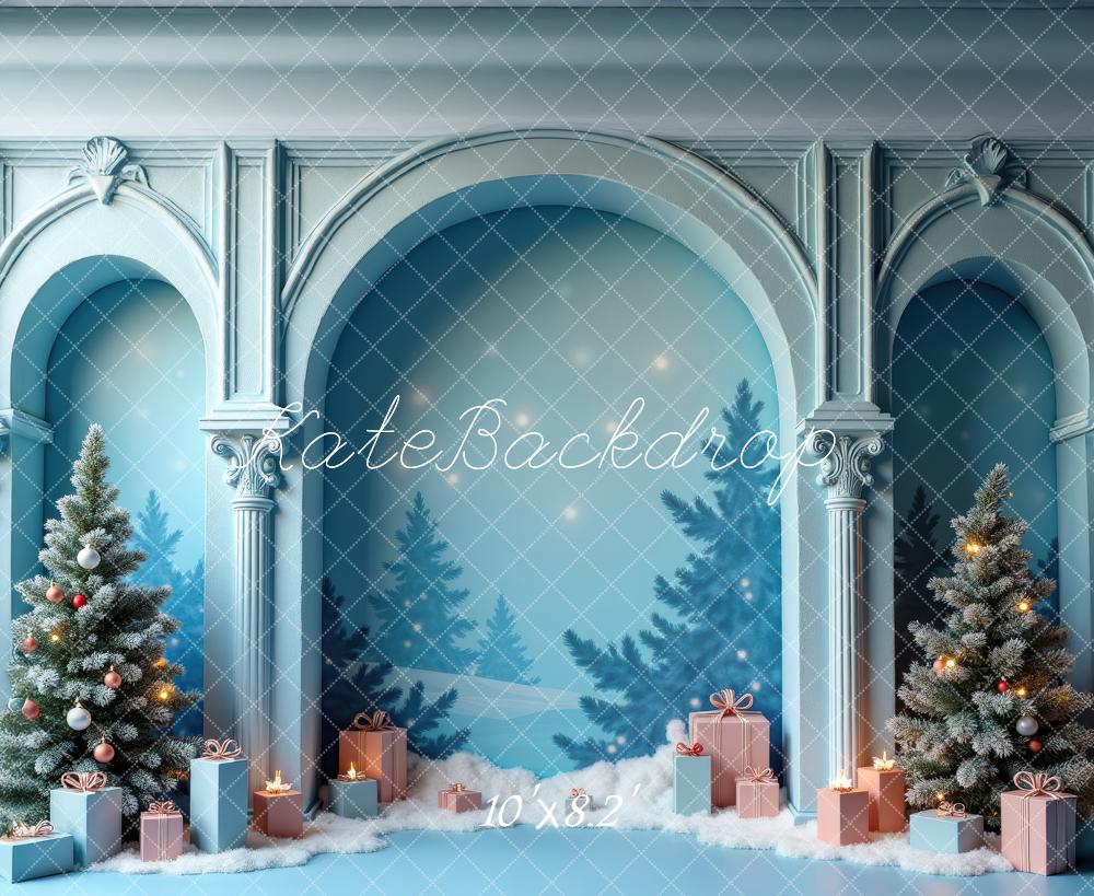 Kate Christmas Snowy Trees Blue Backdrop Designed by Laura Bybee - Kate Backdrop AU