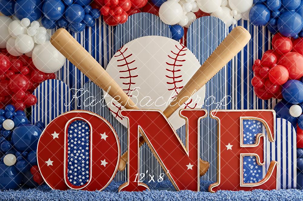 Kate Baseball One Stars Stripes Balloons Backdrop Designed by Emetselch