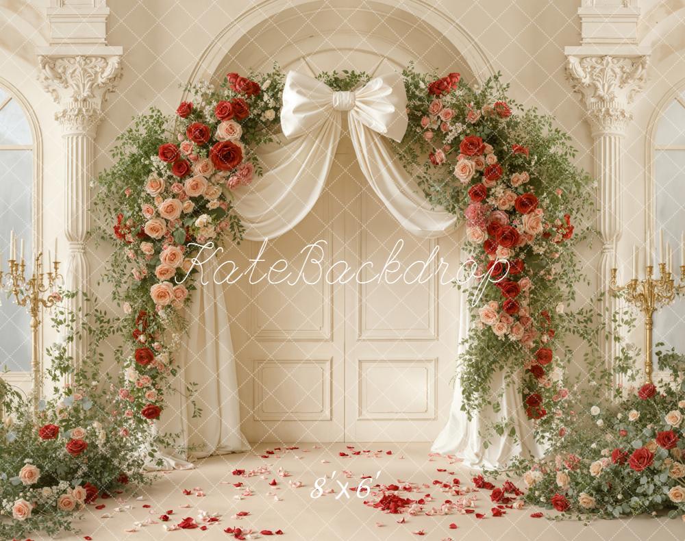 Kate Flower Arch Bow Roses Elegant Fleece Backdrop Designed by Emetselch