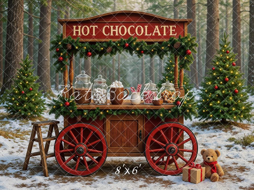 Kate Christmas Hot Chocolate Cart Forest Backdrop Designed by Ashley Paul - Kate Backdrop AU