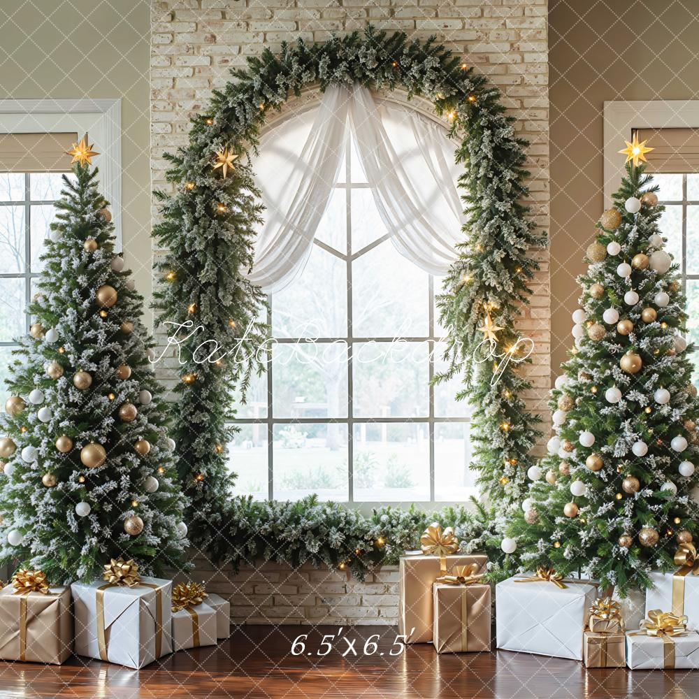 Kate Christmas Trees Garland Window Presents Backdrop Designed by Mini MakeBelieve