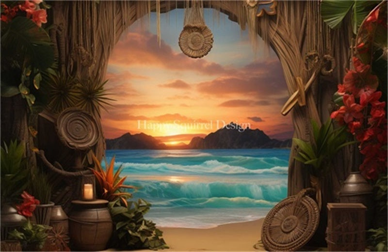 Kate Tropical Beach Sunset Backdrop Designed by Happy Squirrel Design - Kate Backdrop AU