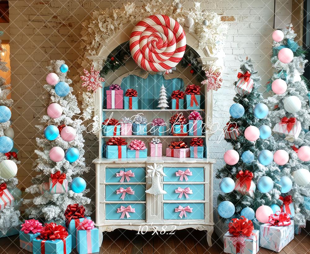 15% OFF Kate Christmas Candy Trees Blue Pink Gifts Backdrop Designed by Mini MakeBelieve