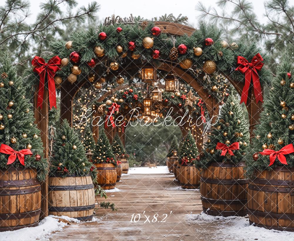 Kate Christmas Arch Pine Trees Backdrop Designed by Emetselch - Kate Backdrop AU