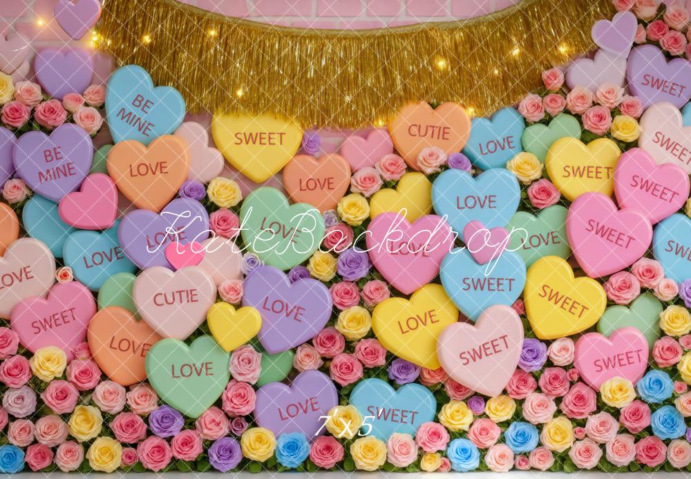 Kate Valentines Conversation Hearts Flowers Backdrop Designed by Mini MakeBelieve