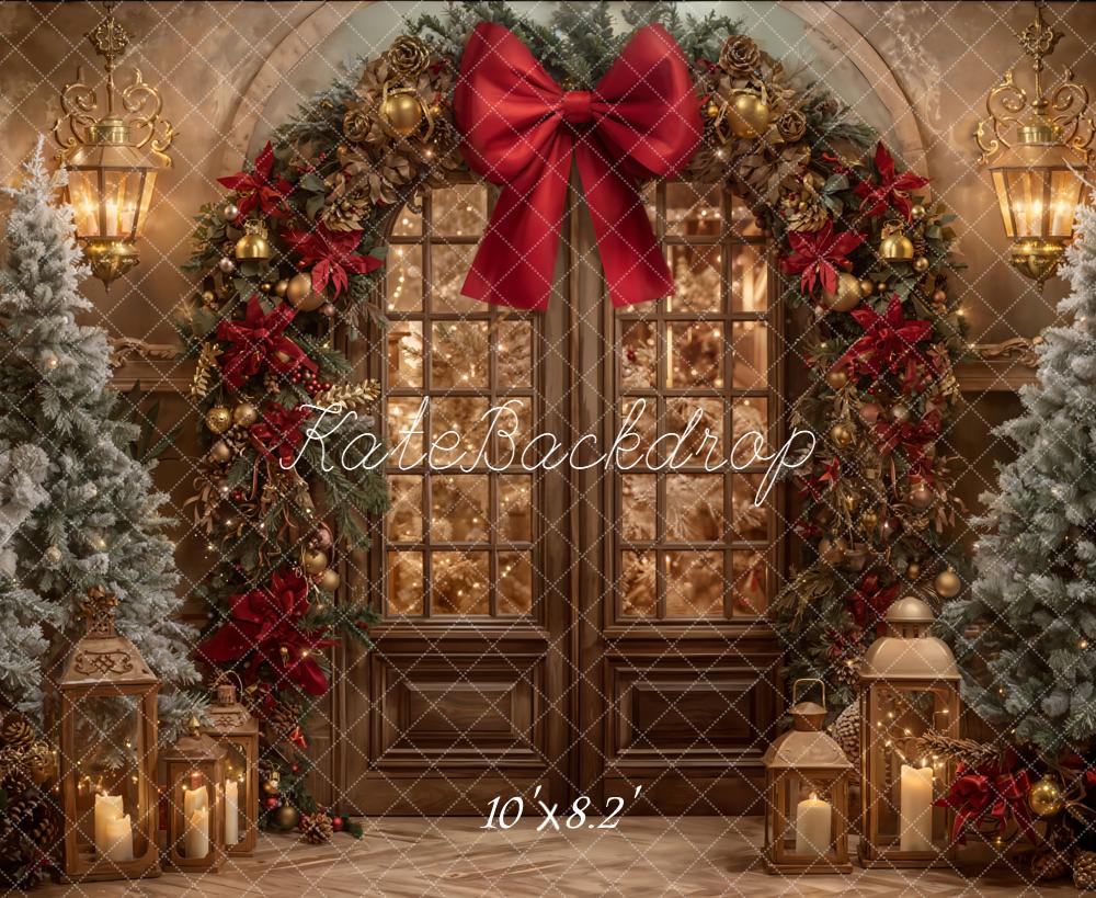 Kate Christmas Door Trees Bow Backdrop Designed by Emetselch - Kate Backdrop AU