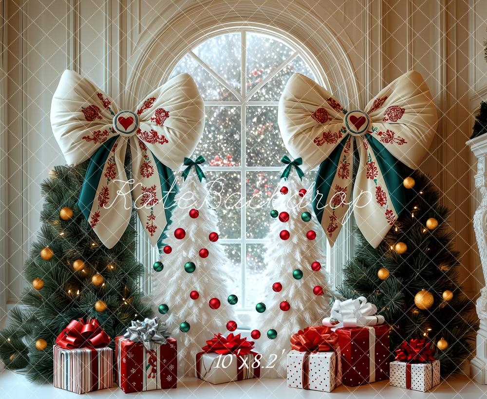 Kate Christmas Trees Bows Window Backdrop Designed by Mini MakeBelieve - Kate Backdrop AU