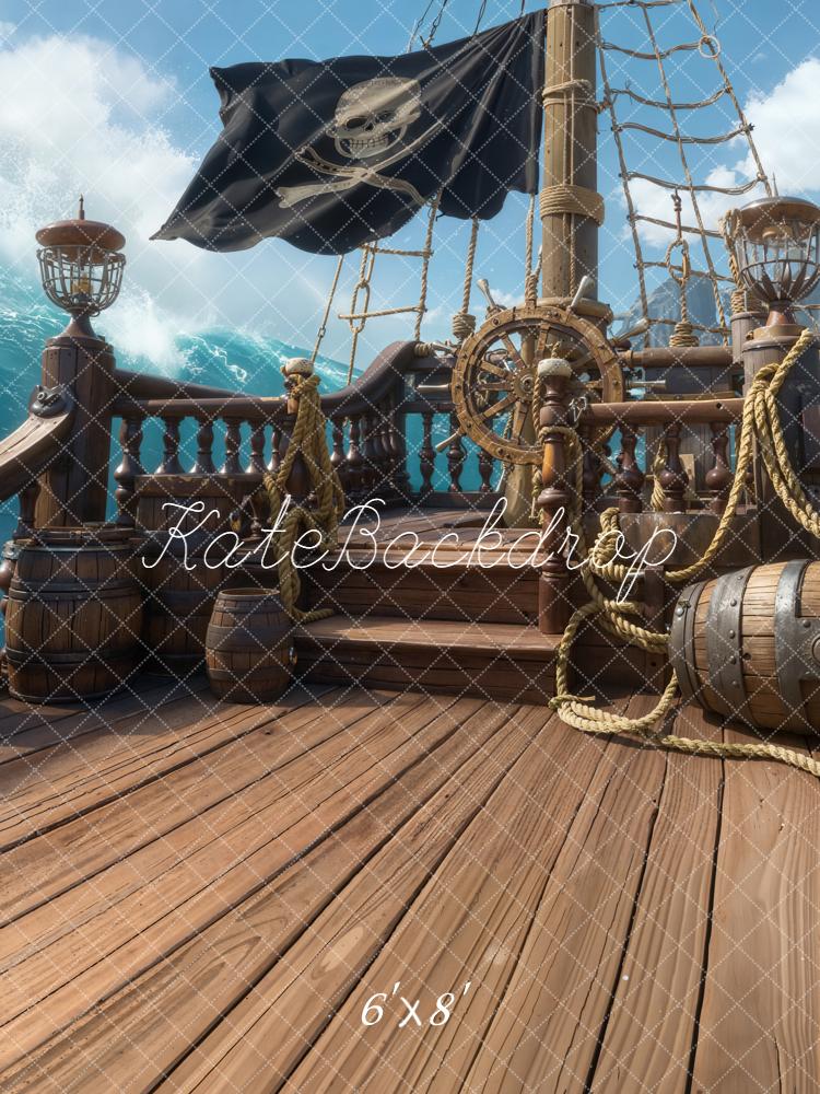 Kate Pirate Ship Wooden Deck Barrels Backdrop Designed by Chain