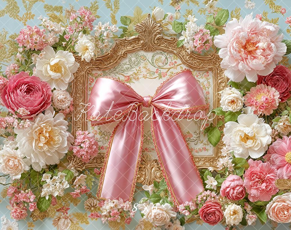 Kate Flower Pink Bow Fleece Backdrop Designed by Emetselch - Kate Backdrop AU