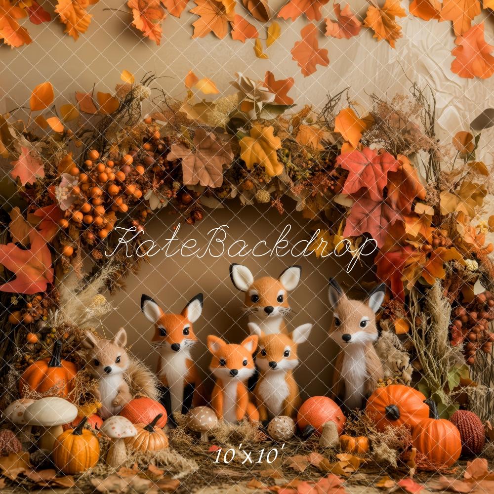 Kate Fall Fox Pumpkin Mushroom Leaves Backdrop Designed by Patty Roberts