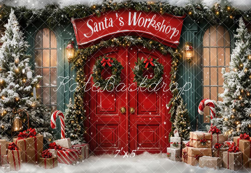 Kate Christmas Santa Workshop Red Door Backdrop Designed by Emetselch - Kate Backdrop AU