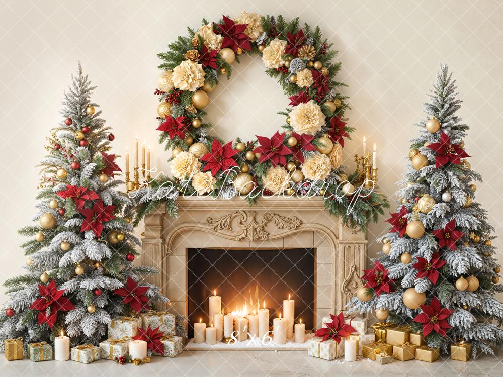 Kate Christmas Fireplace Wreath Backdrop Designed by Emetselch