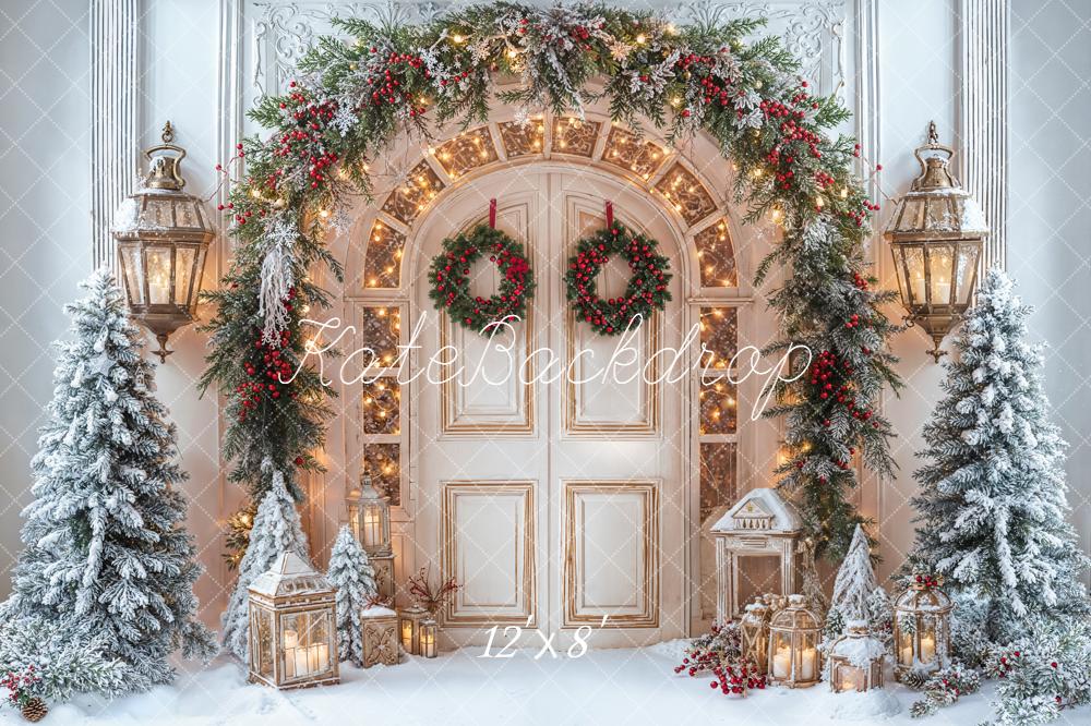 Kate Christmas Door Garland Snowy Trees Backdrop Designed by Emetselch