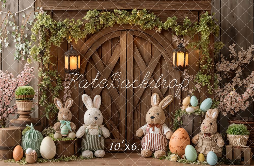 Kate Easter Bunny Eggs Wooden Door Fleece Backdrop Designed by Emetselch