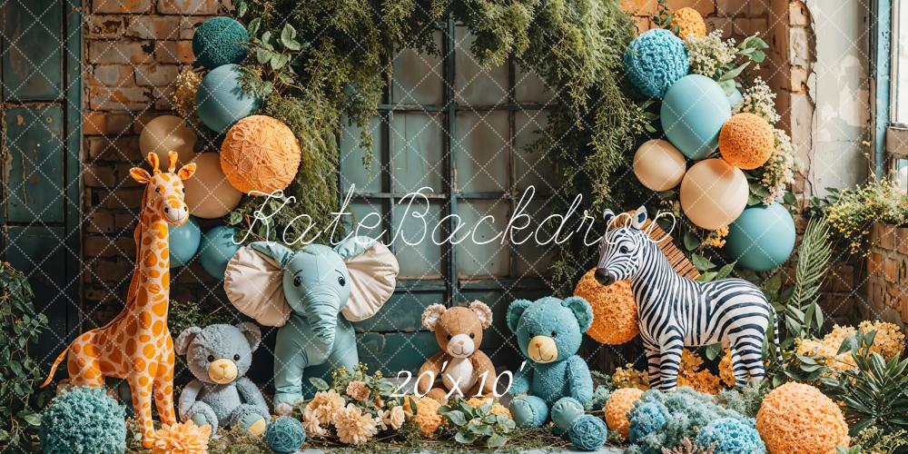 Kate Plush Animals Balloon Backdrop Cake Smash Designed by Emetselch - Kate Backdrop AU