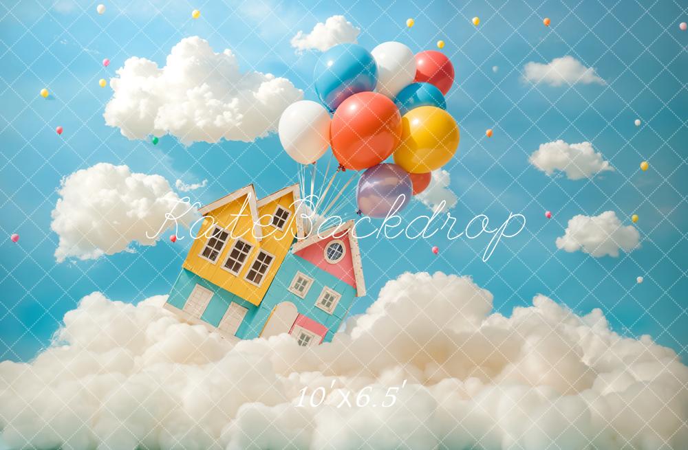 Kate Balloons House Clouds Sky Backdrop Designed by Chain
