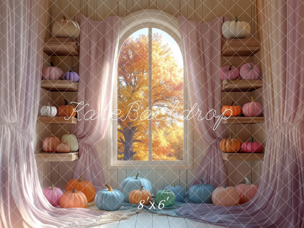 Kate Fall Pumpkins Window Curtains Backdrop Designed by Mini MakeBelieve - Kate Backdrop AU