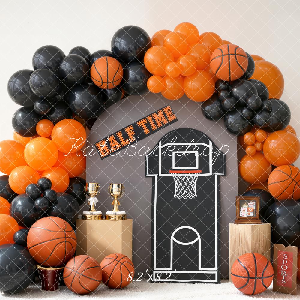 Kate Basketball Hoop Trophy Orange Black Balloons Backdrop Designed by Emetselch