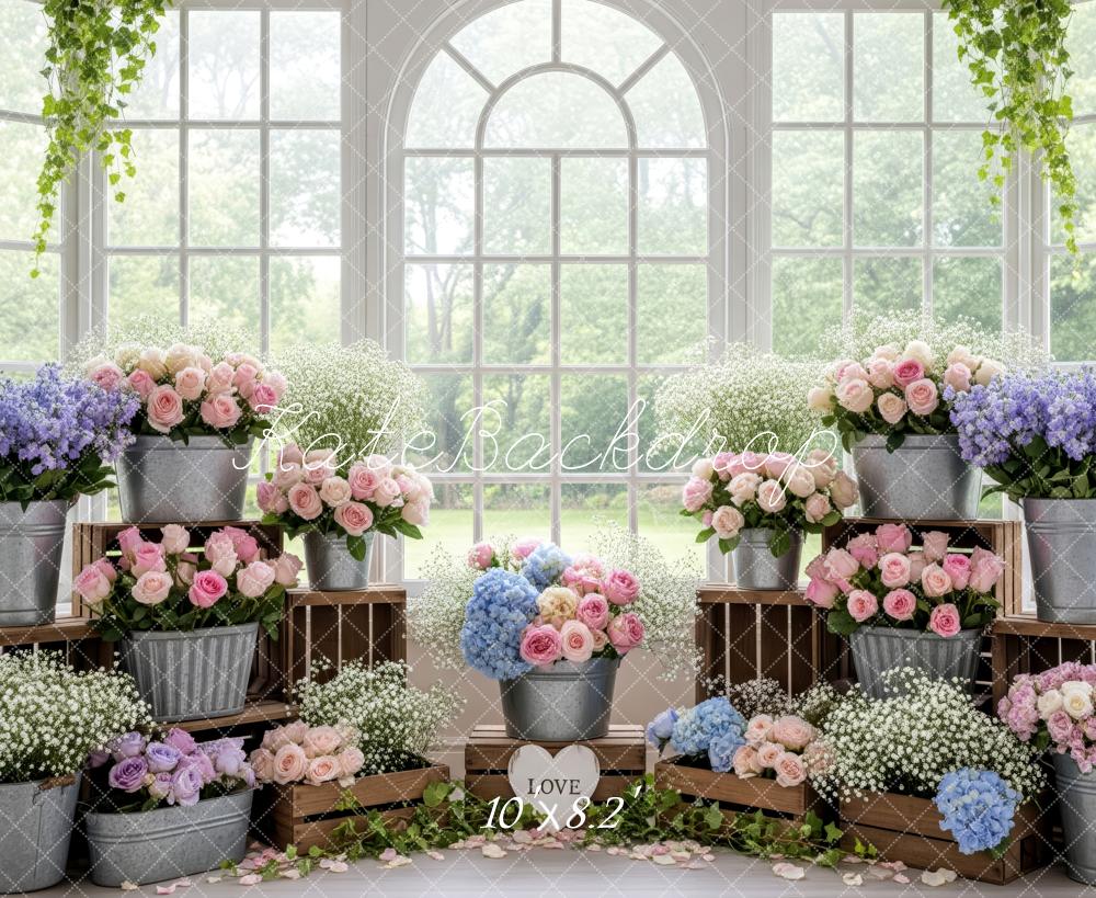 Kate Flower Spring Window Fleece Backdrop Designed by Patty Roberts