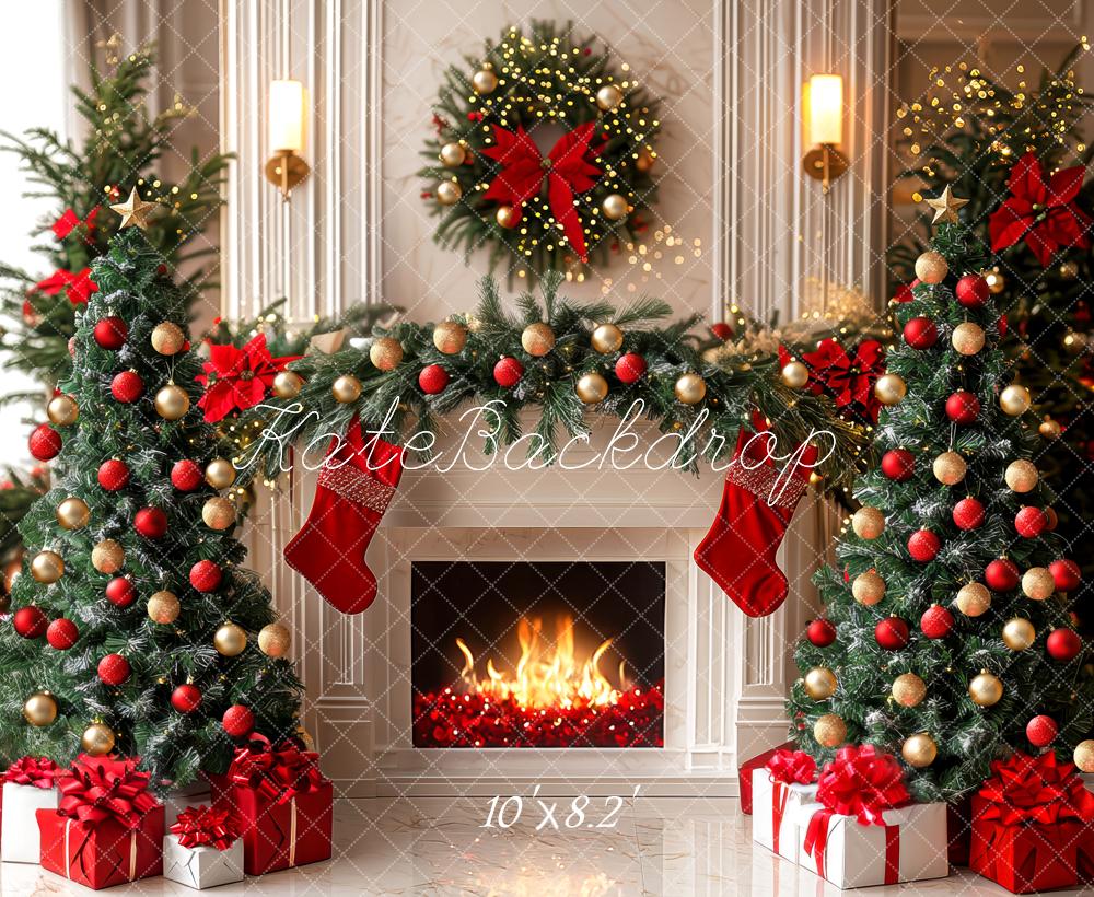 Kate Christmas Fireplace Tree Garland Backdrop Designed by Mini MakeBelieve - Kate Backdrop AU