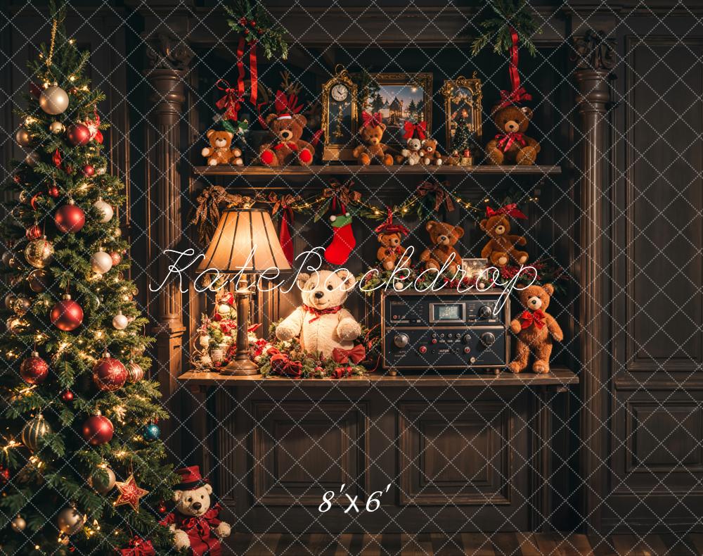 Kate Christmas Tree Teddy Bears Cabinet Fleece Backdrop Designed by Emetselch - Kate Backdrop AU
