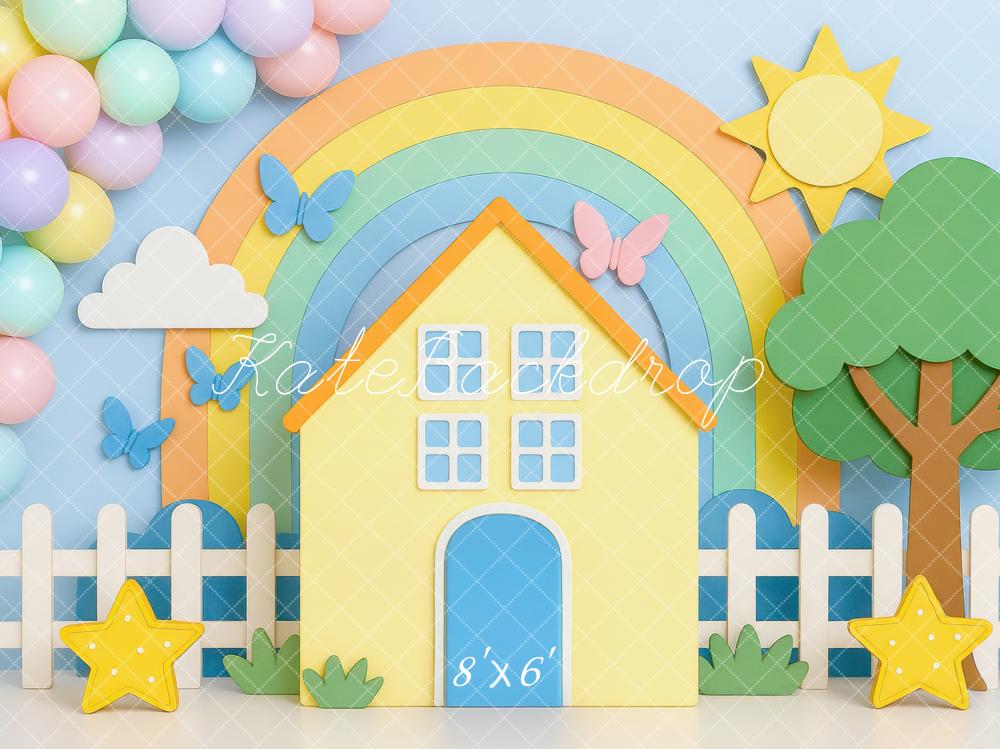 Kate Rainbow House Stars Tree Backdrop Designed by Mini MakeBelieve