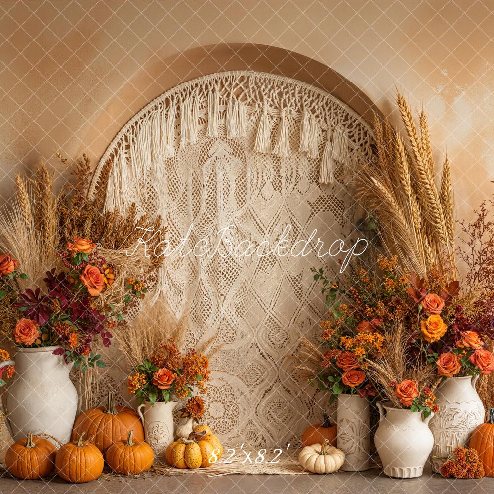 Kate Fall Boho Pumpkins Macrame Backdrop Designed by Emetselch