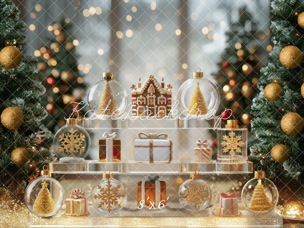 Kate Christmas Trees Gold Ornaments Presents Backdrop Designed by Mini MakeBelieve - Kate Backdrop AU