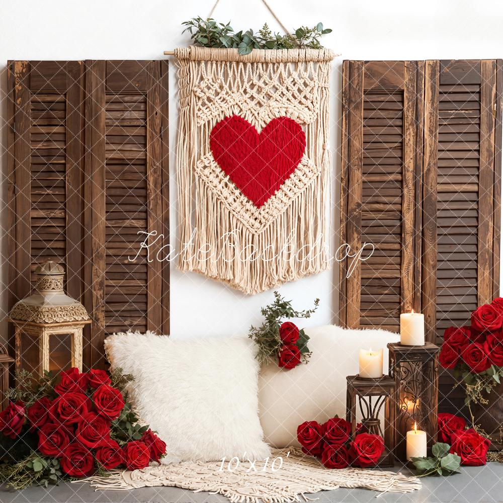 Kate Valentine Macrame Heart Red Backdrop Designed by Emetselch
