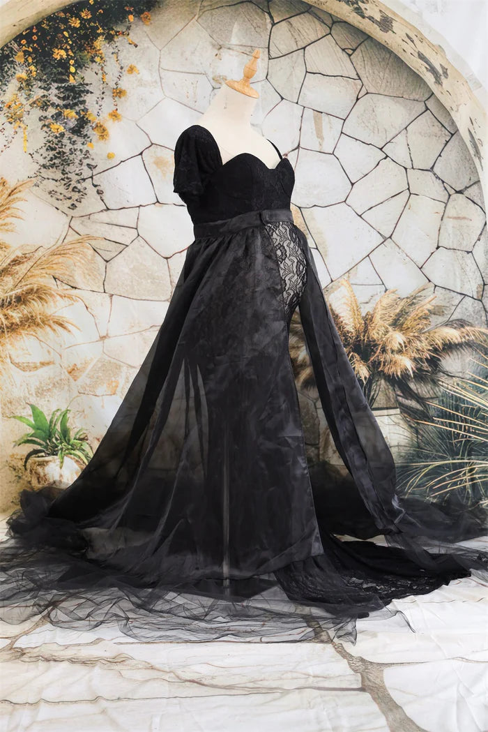 Kate Lace Short Sleeved Strapless Black Maternity Photoshoot Dress - Kate Backdrop AU