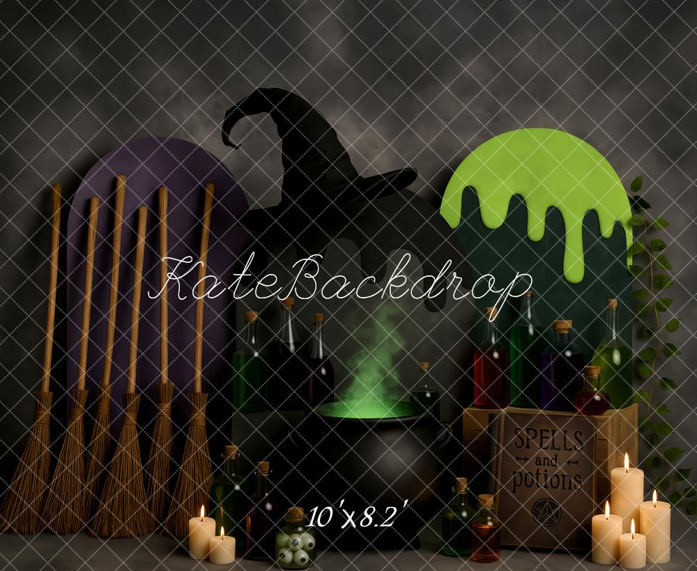 Kate Halloween Witch Hat Brooms Potions Candles Backdrop Designed by Patty Roberts - Kate Backdrop AU