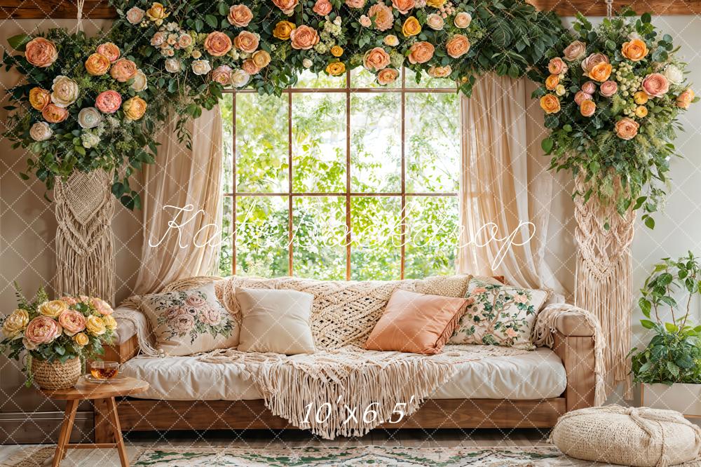 Kate Boho Flower Sofa Window Fleece Backdrop Designed by Emetselch