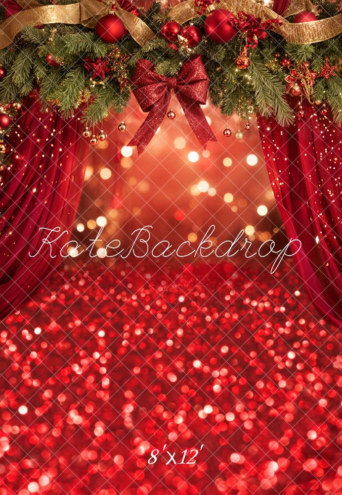 Kate Christmas Red Bow Bokeh Fleece Backdrop Designed by Emetselch - Kate Backdrop AU