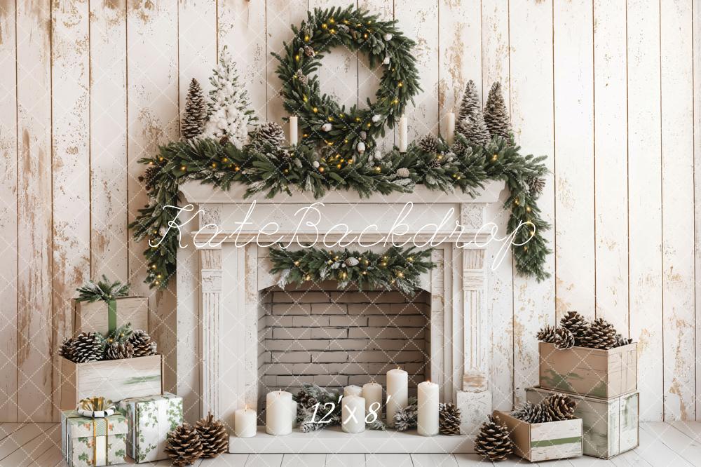 Kate Retro Christmas Fireplace Fleece Backdrop Designed by Emetselch - Kate Backdrop AU
